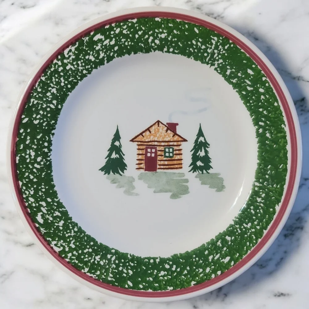 4 Pier 1 Tre Ci Italy Christmas Tree Cabin Salad Dessert Plate 8.5